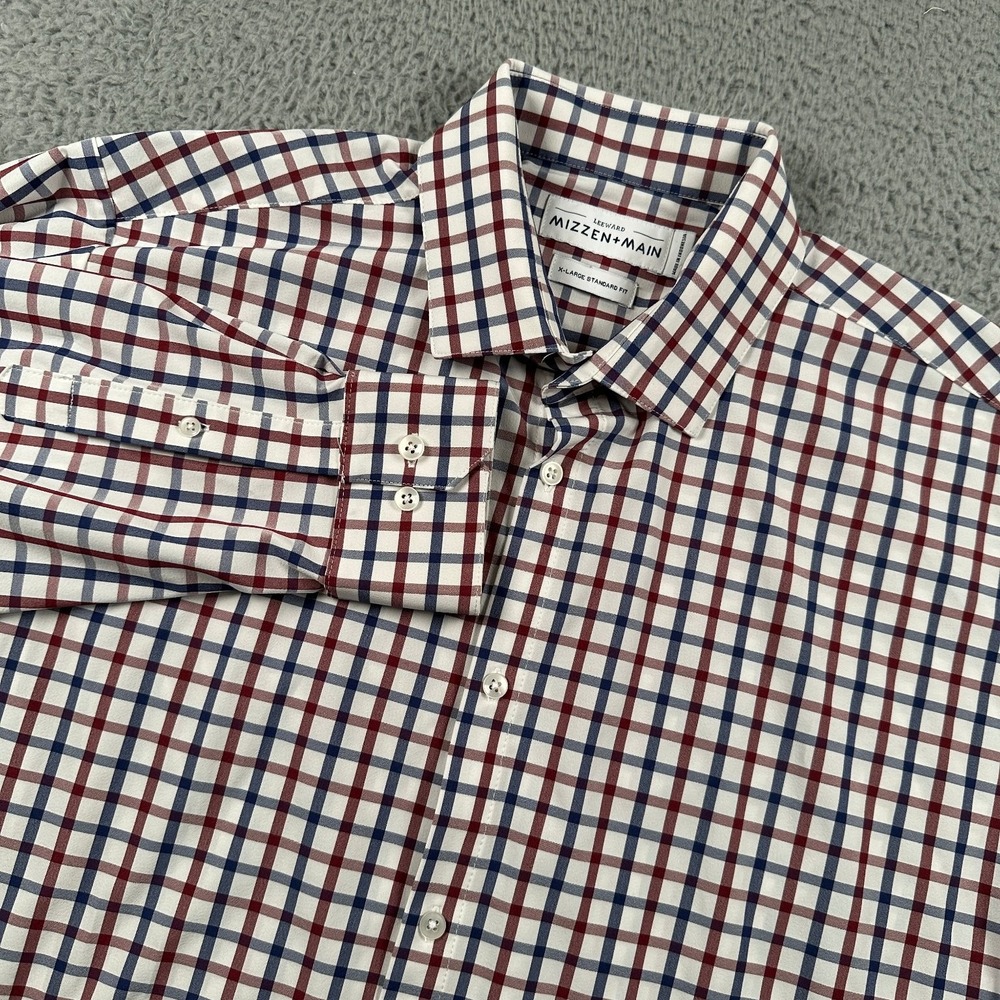 Mizzen+Main Men's Performance Button Down Shirt XL(Fits Large) Red Navy Check‎
